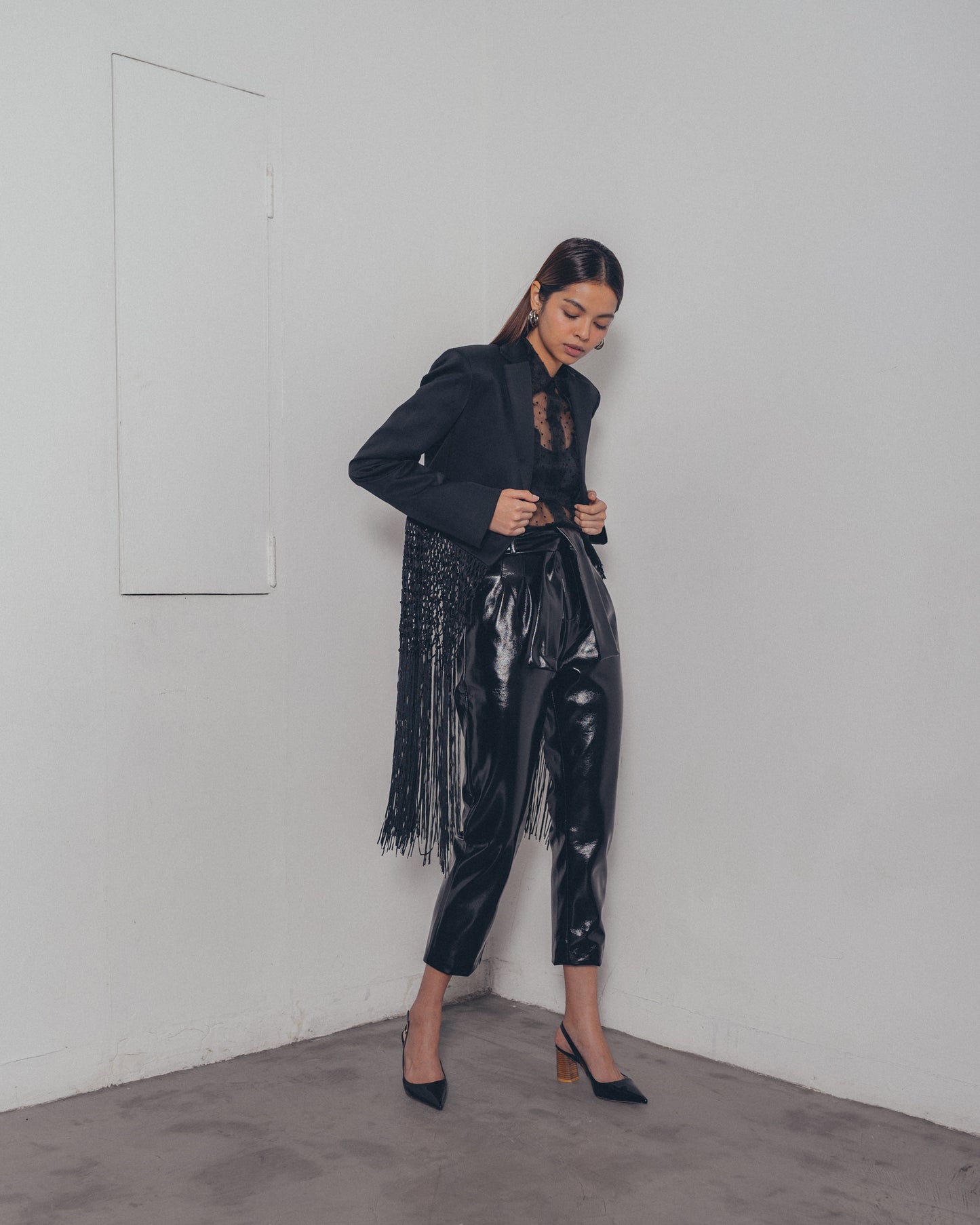 BLACK TASSEL CROP JACKET