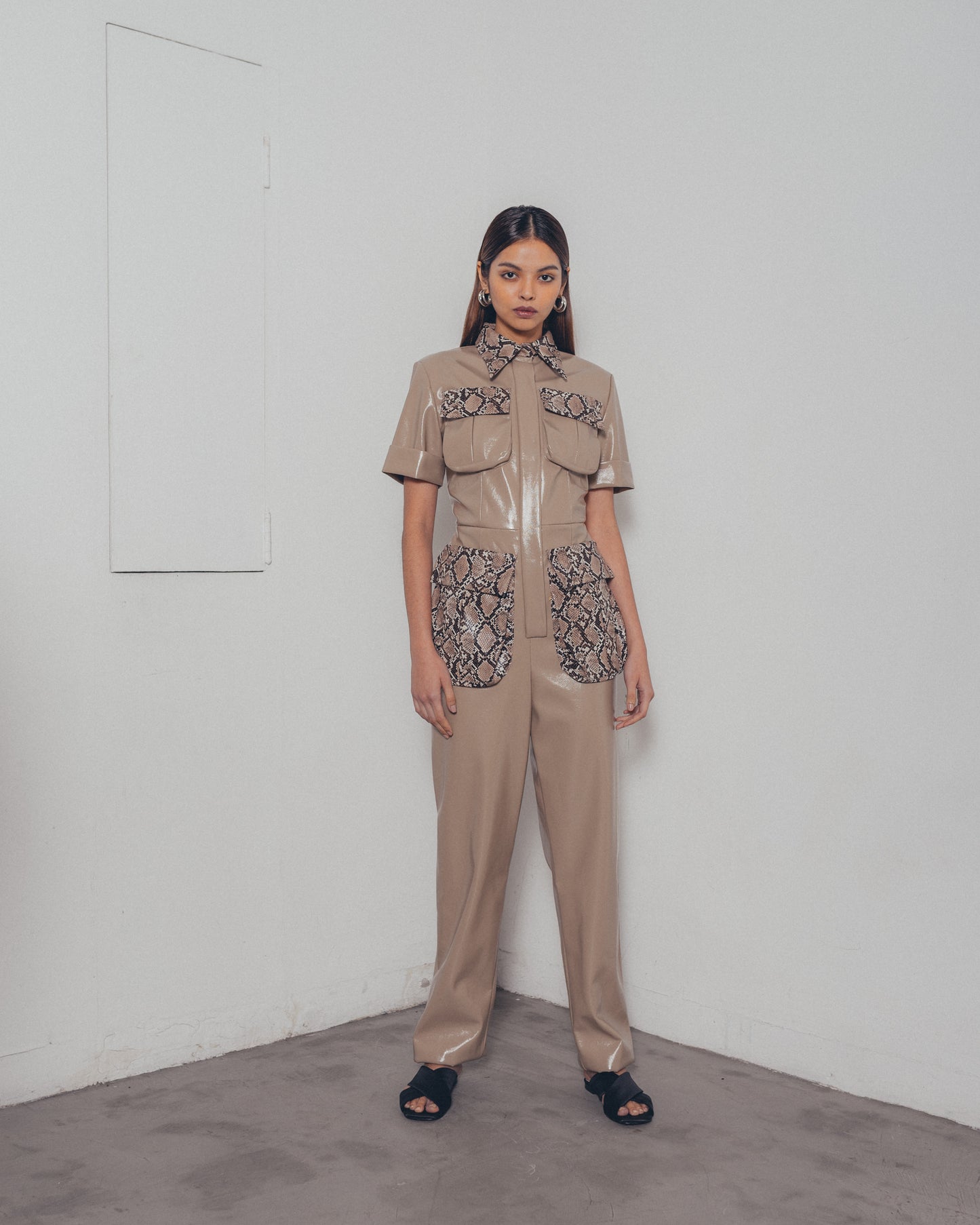 NUDE LEATHER JUMPSUIT