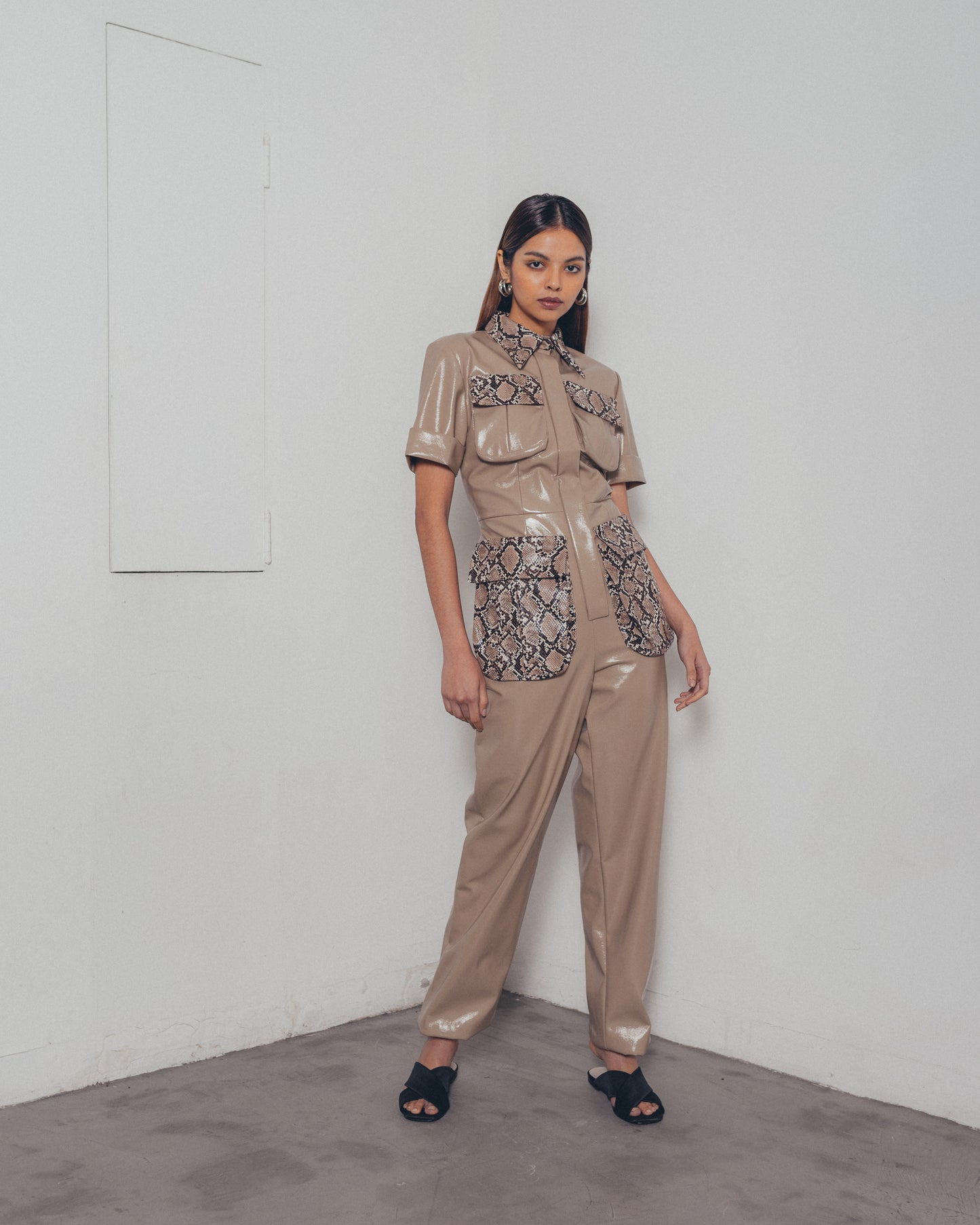 NUDE LEATHER JUMPSUIT