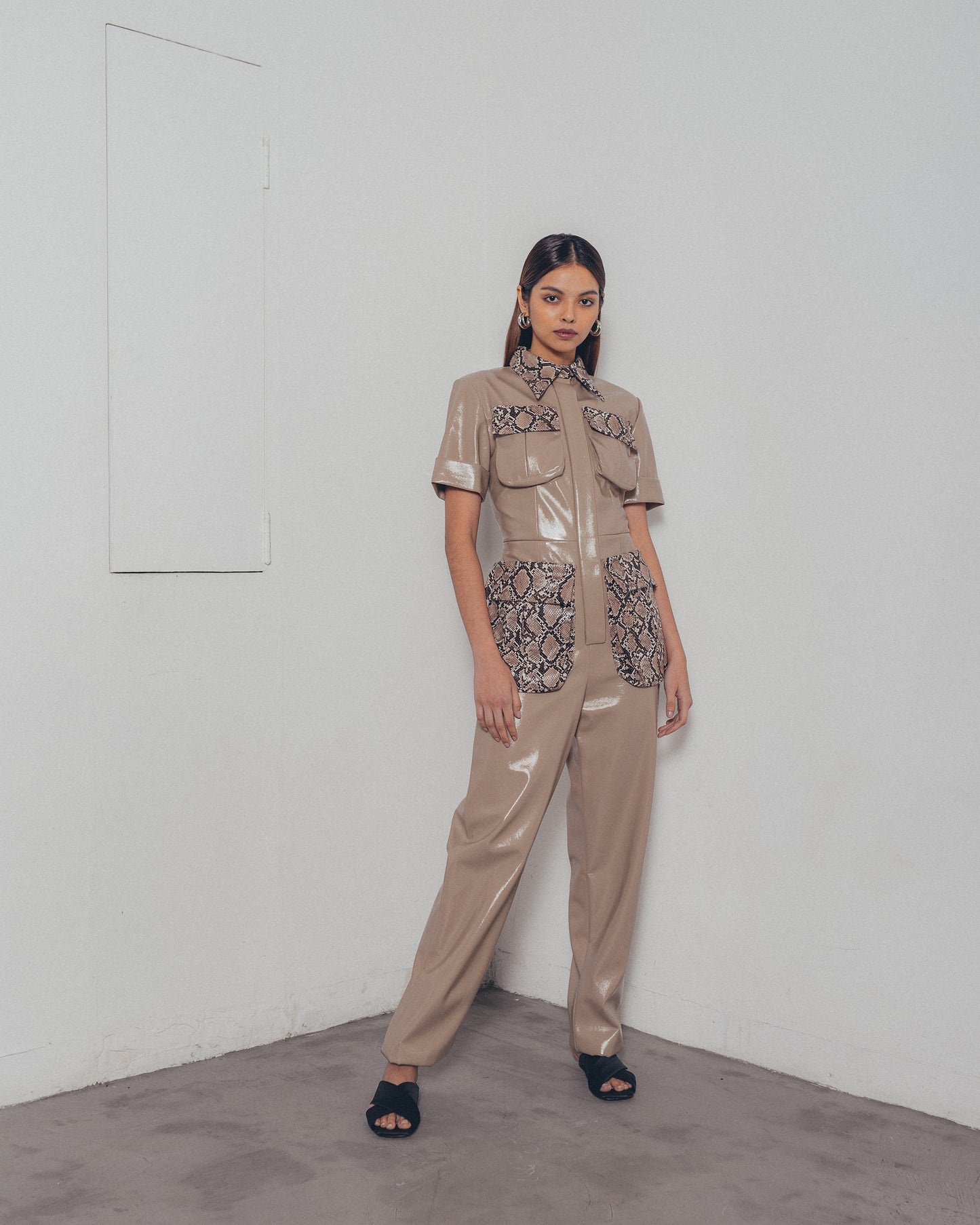 NUDE LEATHER JUMPSUIT
