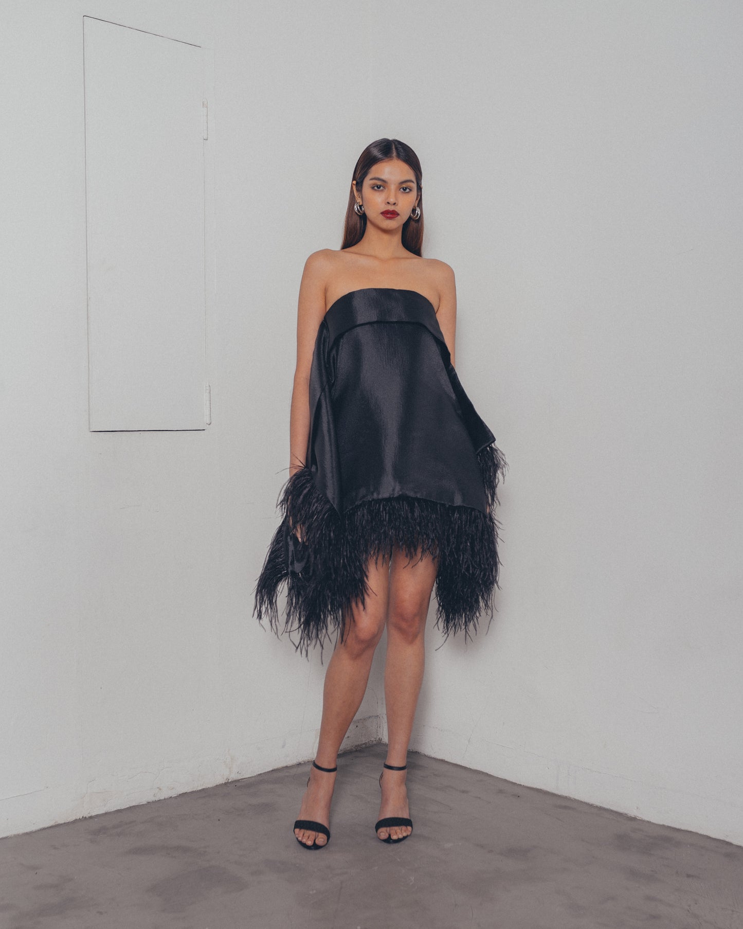 BLACK OSTRICH ORGANZA DRESS