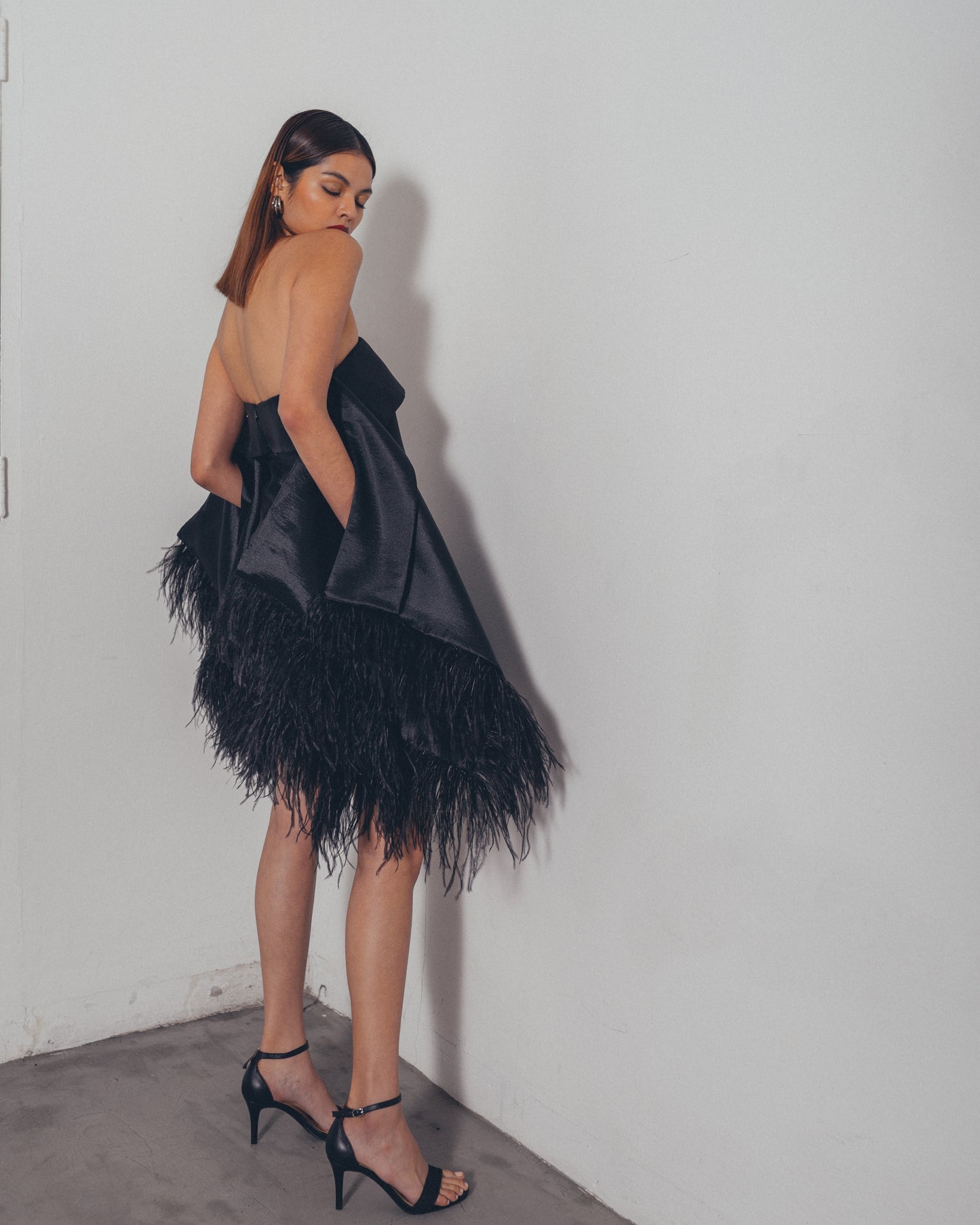 BLACK OSTRICH ORGANZA DRESS
