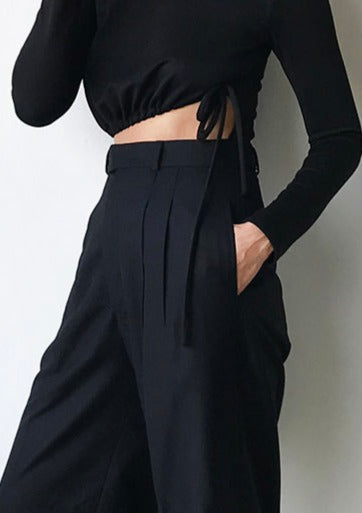 PRE-ORDER: BLACK LINEN TAILORED WIDE LEG PANTS