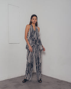 SNAKESKIN PRINT CHIFFON HALTER JUMPSUIT