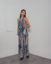 SNAKESKIN PRINT CHIFFON HALTER JUMPSUIT