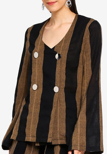 Striped Linen Double Breasted Top