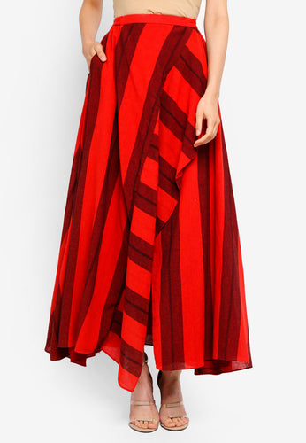 Striped Linen Side Draped Skirt