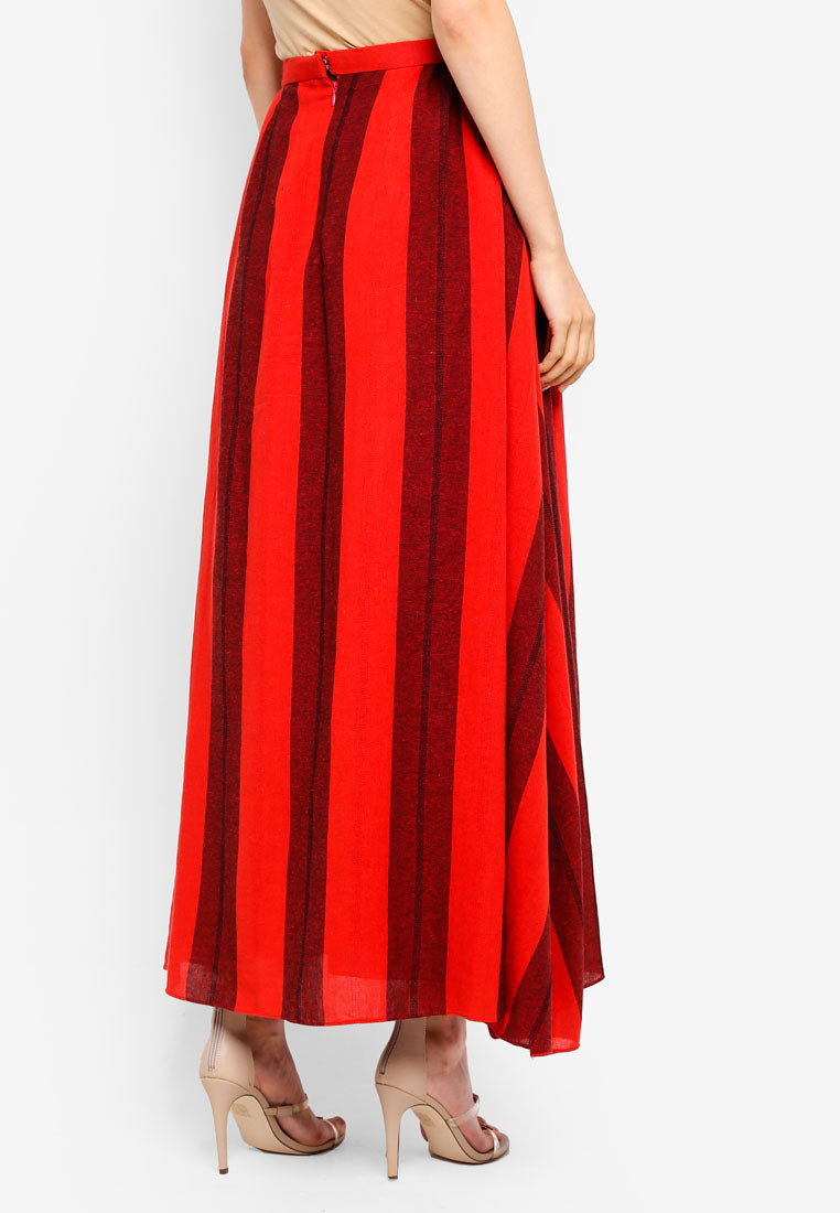 Striped Linen Side Draped Skirt