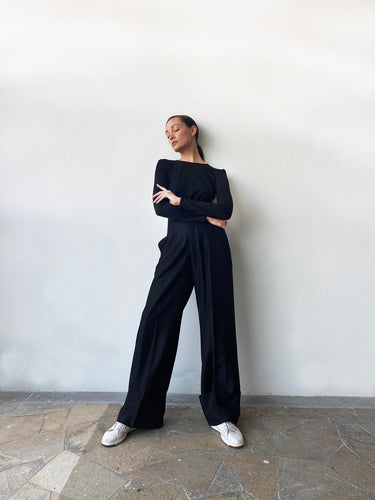 PRE-ORDER: BLACK LINEN TAILORED WIDE LEG PANTS