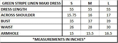 PRE-ORDER: GREEN STRIPE LINEN MAXI DRESS WITH SLIT